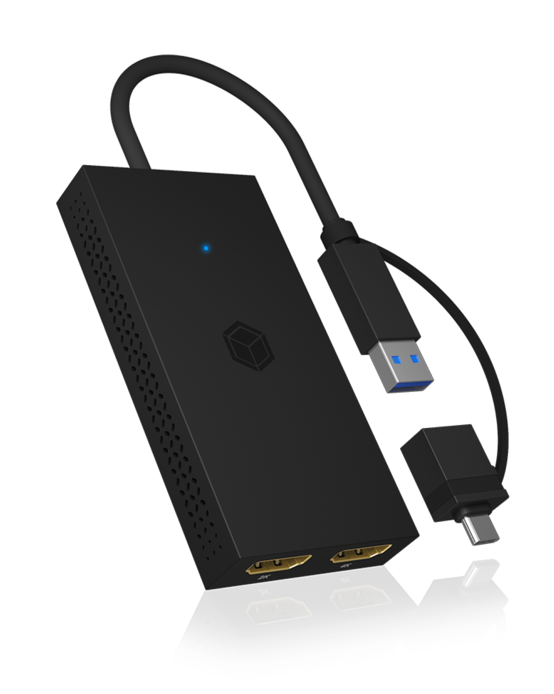 Icybox IB-SPL1029AC USB-C/A na dvojni HDMI razdelilnik (2k@60Hz/4k@30Hz)