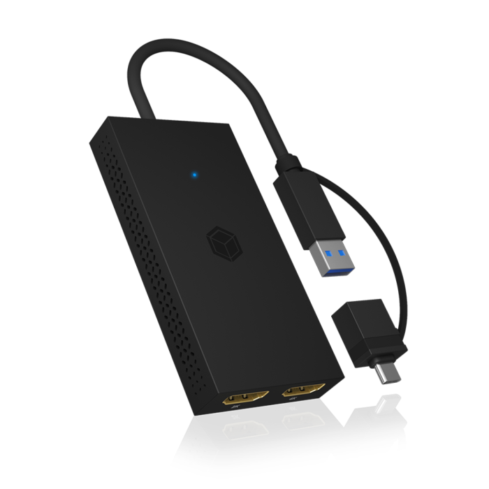 Icybox IB-SPL1029AC USB-C/A na dvojni HDMI razdelilnik (2k@60Hz/4k@30Hz)