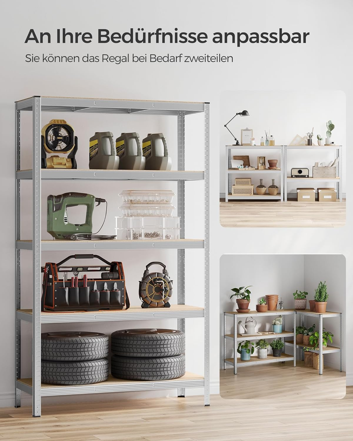 SONGMICS Regal 60 x 120 x 200 cm rjavo-srebrno,GLR060E01