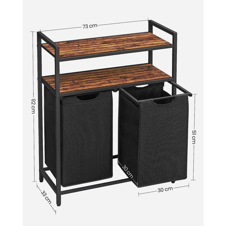 VASAGLE košara za perilo s 2 predelki, črna, BLH211B01