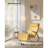 SONGMICS pomirjujoč leseni gugalni stol z nastavljivim podnožjem rumen