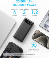 Anker Powerbank 20000 mAh, 87W z vgrajenim USB-C kablom, črn
