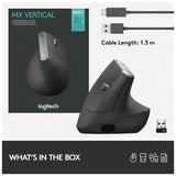 Logitech ergonomska miška cordless MX VERTICAL bluetooth, unifying, USB-C