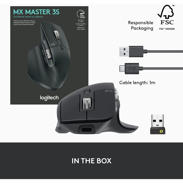 Logitech miška MX Master 3s Performance Wireless, grafitna