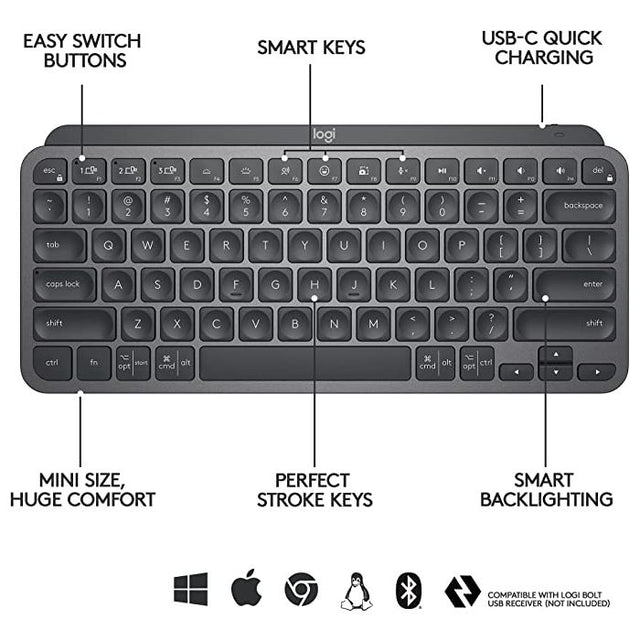 Logitech tipkovnica MX Keys Mini, grafitna barva, SLO g.