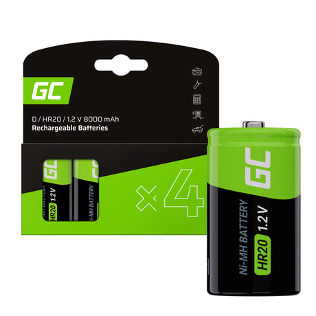 Green Cell Rechargeable baterije 4x D R20 HR20 Ni-MH 1.2V 8000mAh