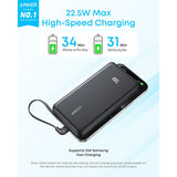 Anker Zolo Powerbank 20000 mAh, 22,5W z vgrajenim USB-C kablom, bel