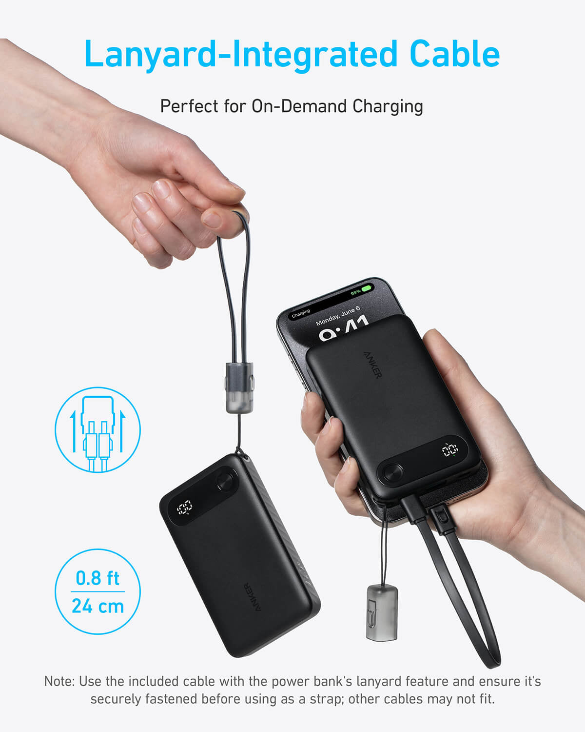 Anker Powerbank 10000 mAh, 22,5W s priloženim USB-C kablom, črn