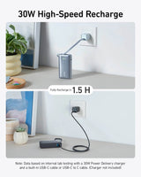 Anker 545 Nano powerbank 10K z vgrajenim kablom USB-C, črn