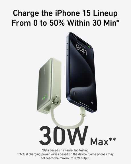 Anker 545 Nano powerbank 10K z vgrajenim kablom USB-C, zelen
