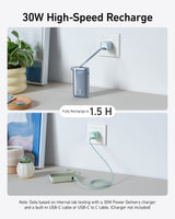 Anker 545 Nano powerbank 10K z vgrajenim kablom USB-C, zelen