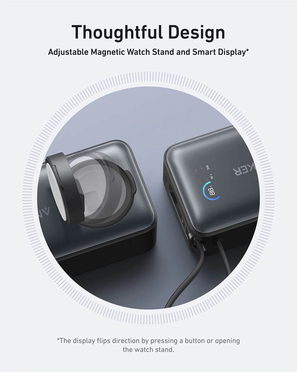 Anker MagOn Powerbank 10000 mAh, 35W z vgrajenim kablom in brezžičnim polnjenjem Apple Watch