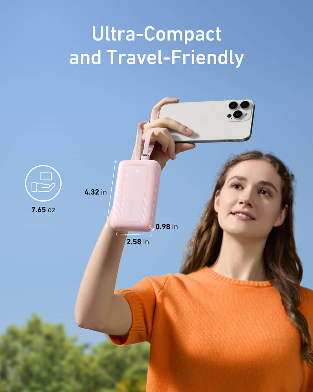 Anker Zolo Powerbank 10000 mAh, 30W z vgrajenima kabloma USB-C + Lightning, črn