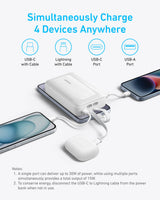 Anker Zolo Powerbank 20000 mAh, 30W z vgrajenima kabloma USB-C + Lightning, moder