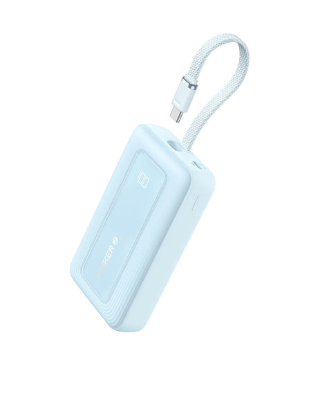 Anker Zolo Powerbank 10000 mAh, 30W z vgrajenim kablom USB-C, moder