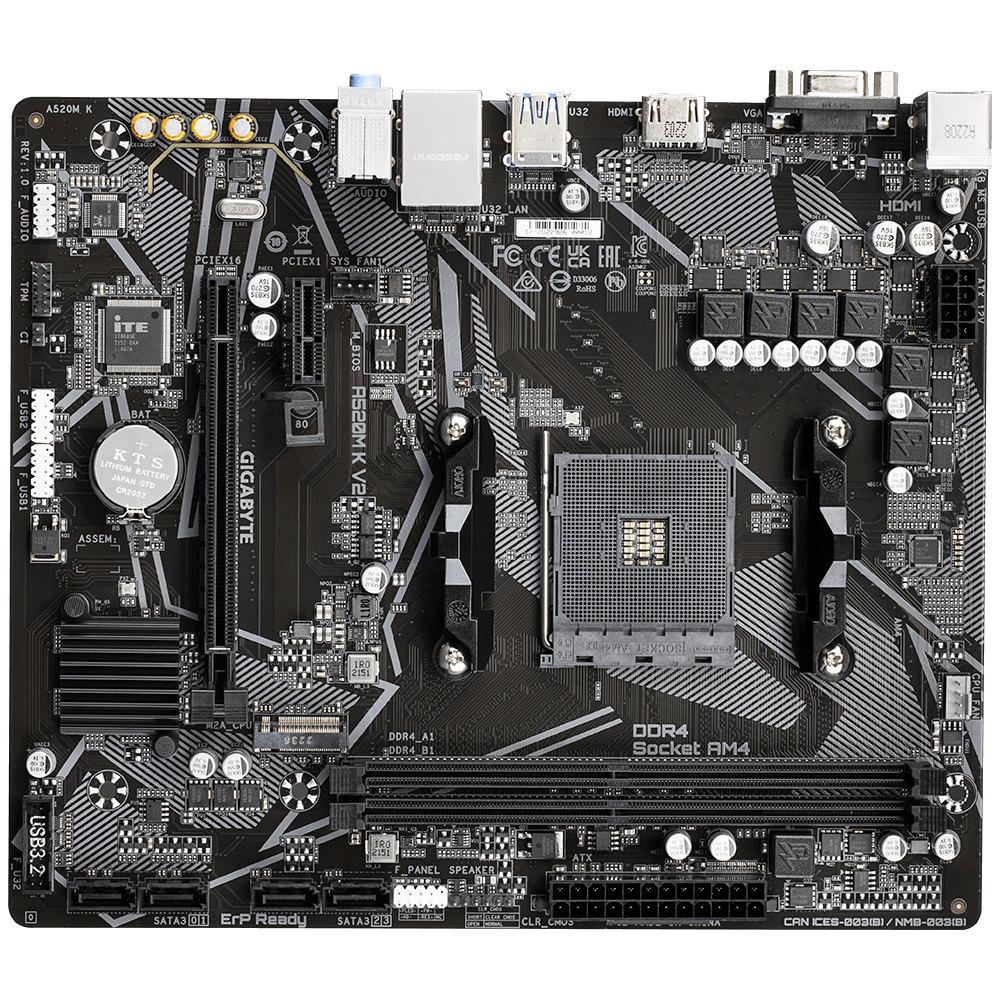 GIGABYTE A520M K V2, DDR4, SATA3, USB3.2Gen1, HDMI, AM4 mATX