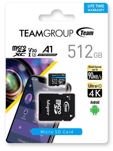 Teamgroup Elite A1 512GB MicroSD UHS-I U3 90MB/s Android spominska kartica