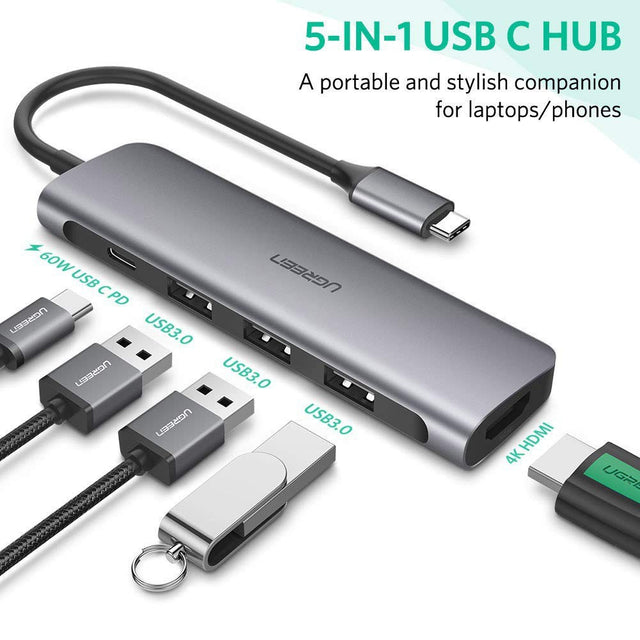 Ugreen Type C na HDMI + USB 3.0x3 + PD power delivery vhod - box