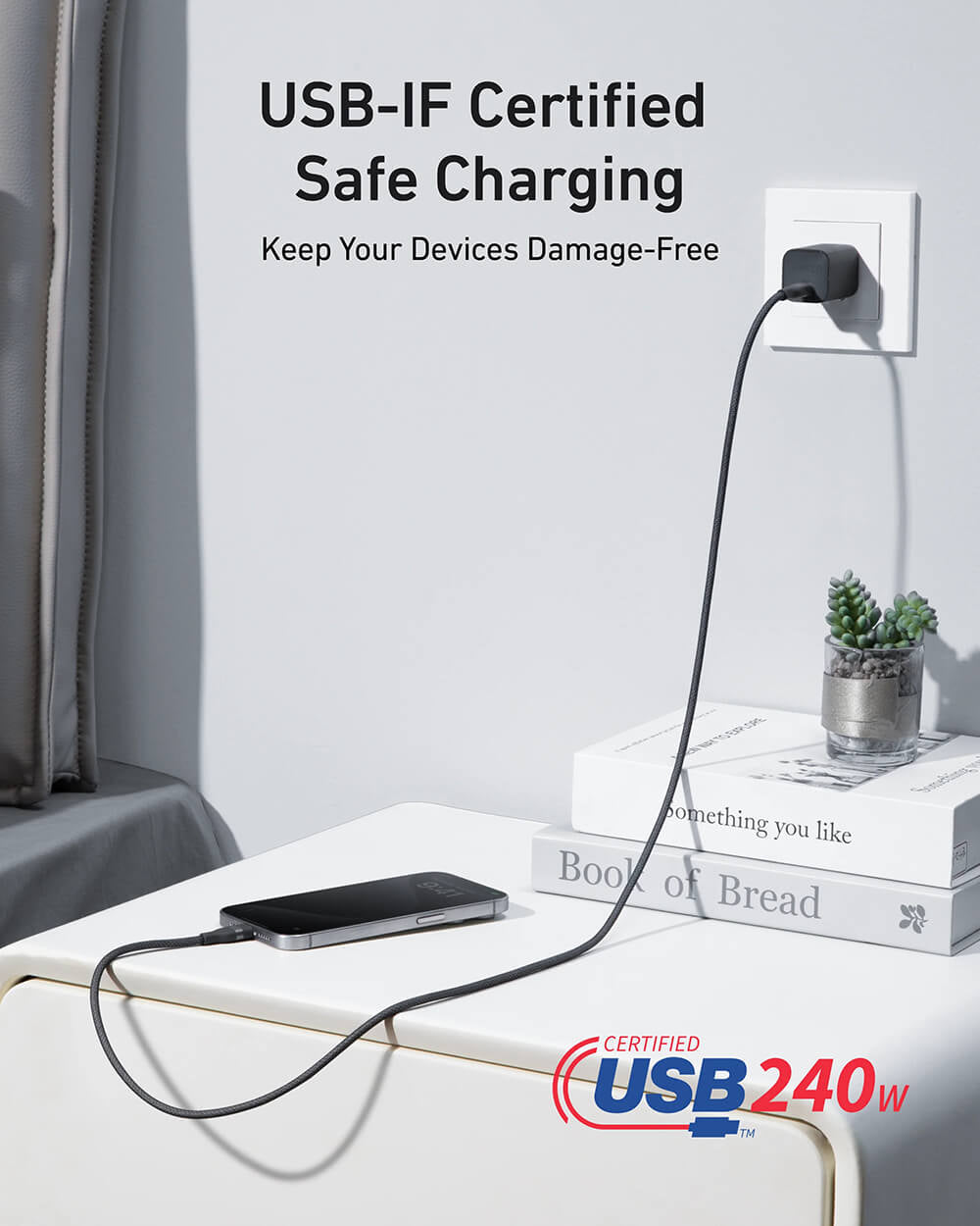 Anker pleteni USB-C na USB-C kabel 240 W, 1,8m, črn