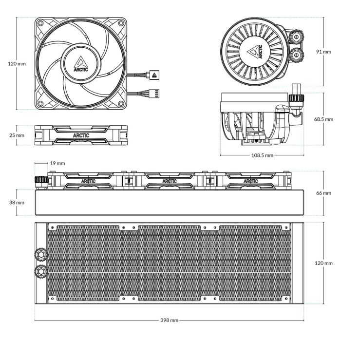 ARCTIC LIQUID FREEZER III PRO 360mm A-RGB vodno hlajenje za INTEL/AMD procesorje (bel)
