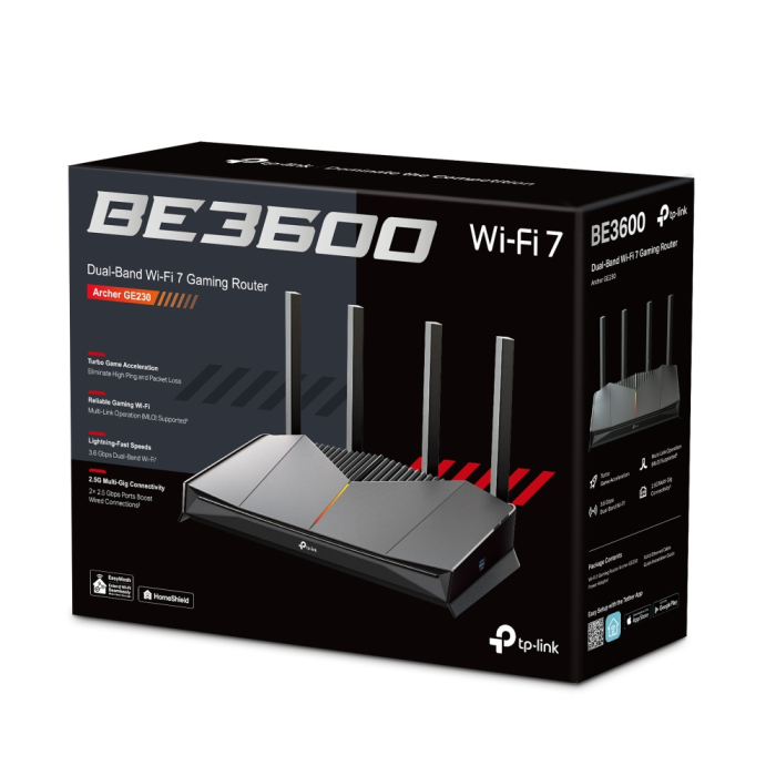 TP-LINK Archer GE230 – BE3600 dvopasovni Wi-Fi 7 USB 3.0 2.5 Gbps gaming usmerjevalnik