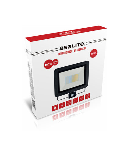 ASALITE LED reflektor 100W 6500K, 8000Lm + senzor