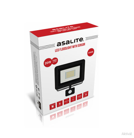 ASALITE LED reflektor 20W 4500K, 1600Lm + senzor