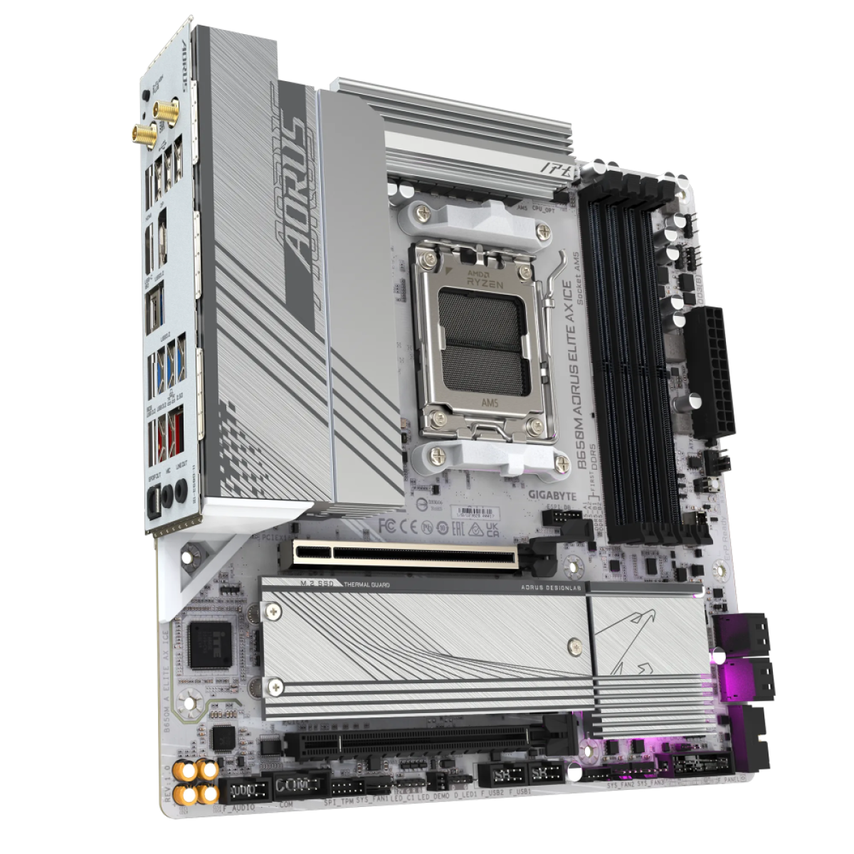 GIGABYTE B650M AORUS ELITE AX ICE, DDR5, SATA3, USB3.2Gen2x2, DP, 2.5GbE, WiFi 6E, AM5 mATX