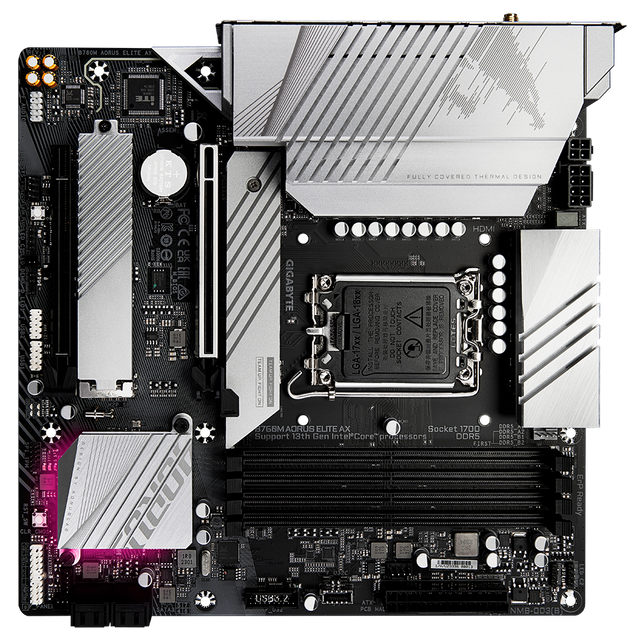 GIGABYTE B760M AORUS Elite AX, DDR5, SATA3, USB3.2Gen2x2, DP, WiFi 6E, LGA1700 mATX