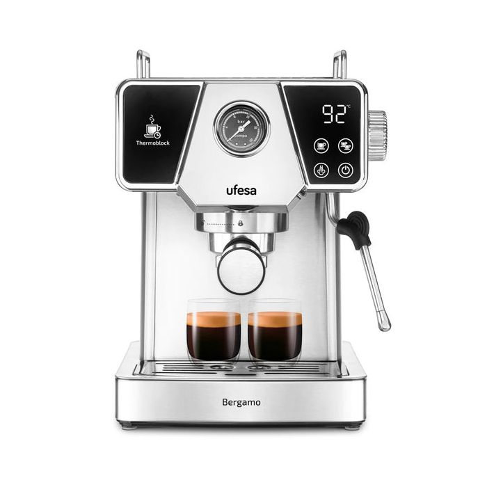 Ufesa UFESA Bergamo espresso aparat za mleti kavni prah, 20 barov pritiska, z manometrom, Thermoblock ogrevanjem in penilcem mleka