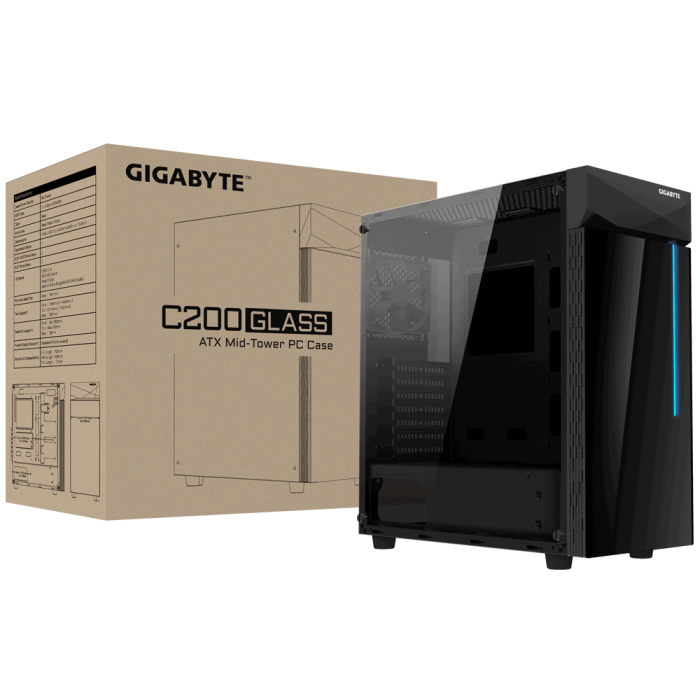 Gigabyte C200 GLASS ATX RGB osvetljeno ohišje, črno