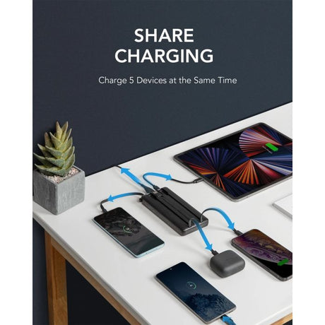 VEGER prenosna baterija z vgrajenimi kabli C20 20000 mAh, črna