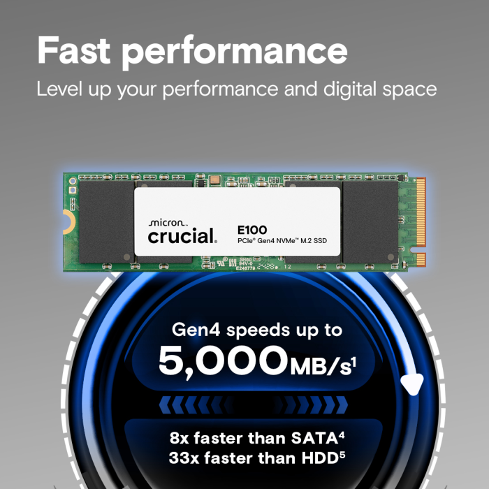 Crucial E100 480GB PCIe Gen4 NVMe 2280 M.2 SSD