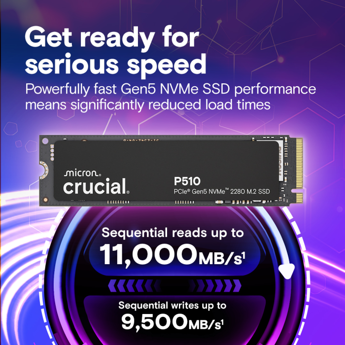 Crucial P510 2TB PCIe Gen5 NVMe 2280 M.2 SSD