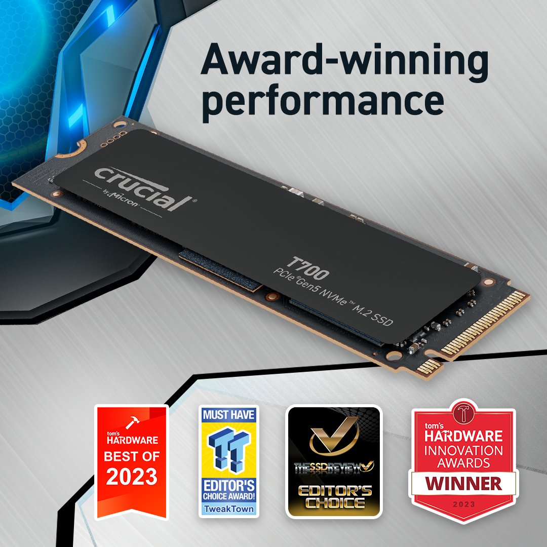 Crucial T700 1TB PCIe Gen5 NVMe M.2 SSD
