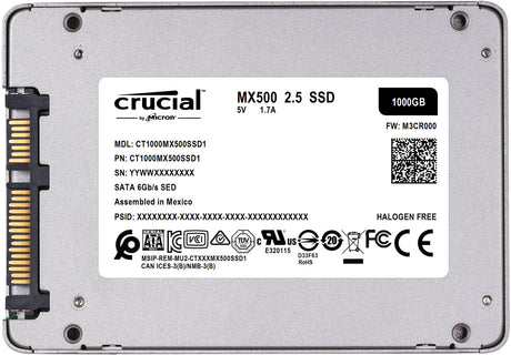 Crucial MX500 1TB SATA 2.5 7mm (z 9.5mm adapter) Internal SSD