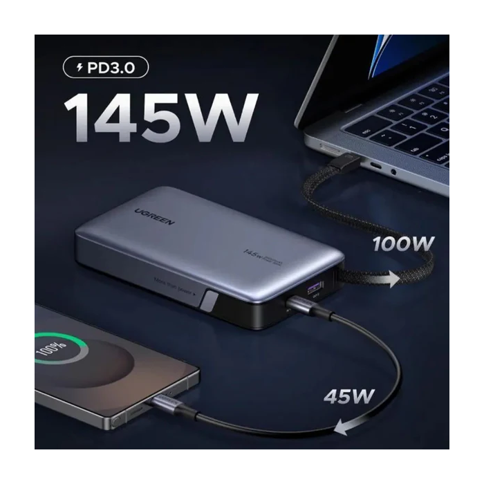 Ugreen 145W 20000mAh prenosna baterija z vgrajenim kablom