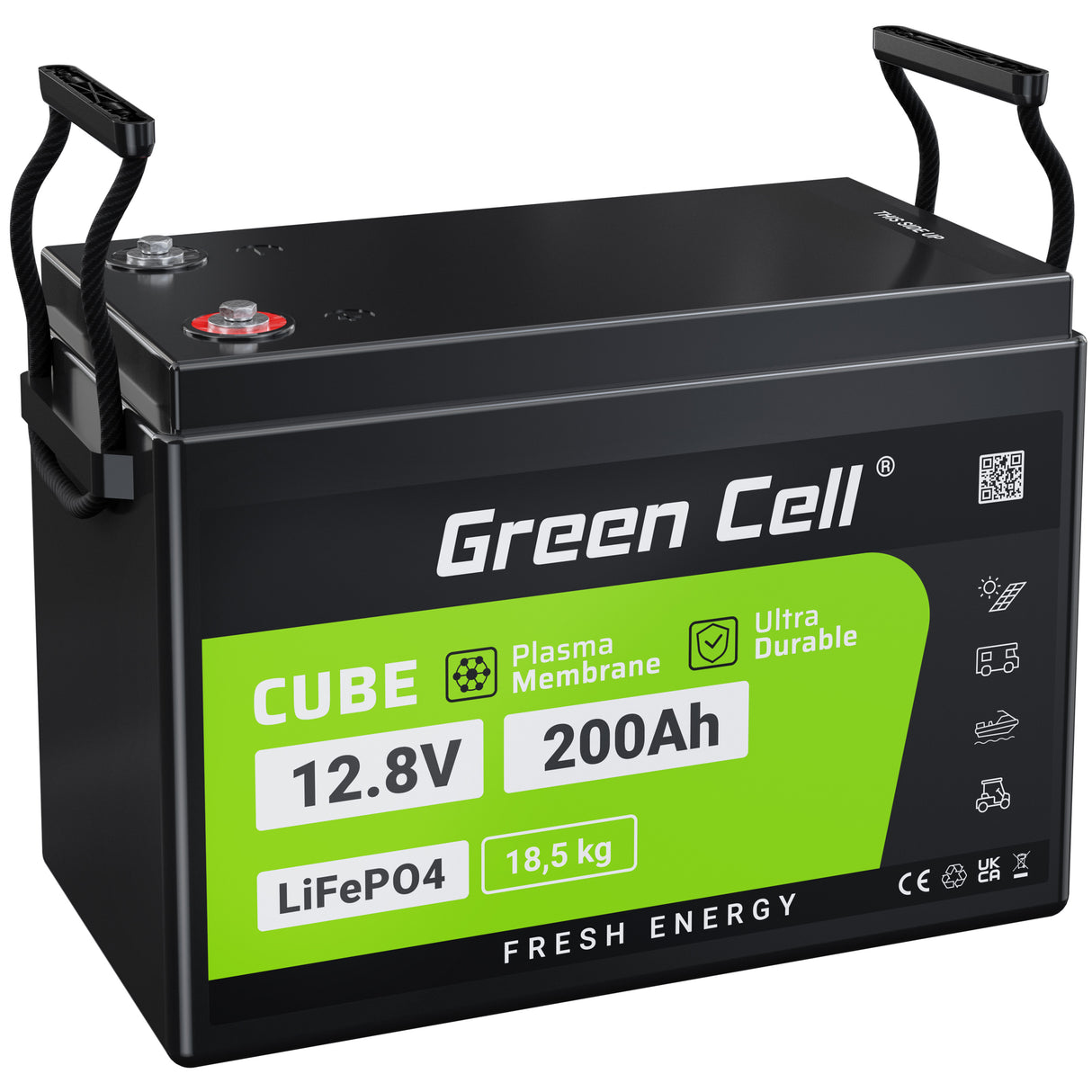 Green Cell akumulator LiFePO4 200Ah 12.8V 2560Wh Litowo-¯elazowo-Foszaanowy Do  kamperje, solarne panele, tovornjake s hrano, Off-Grid