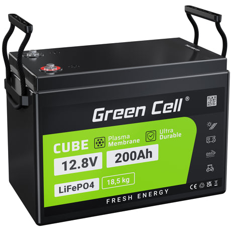 Green Cell akumulator LiFePO4 200Ah 12.8V 2560Wh Litowo-¯elazowo-Foszaanowy Do  kamperje, solarne panele, tovornjake s hrano, Off-Grid