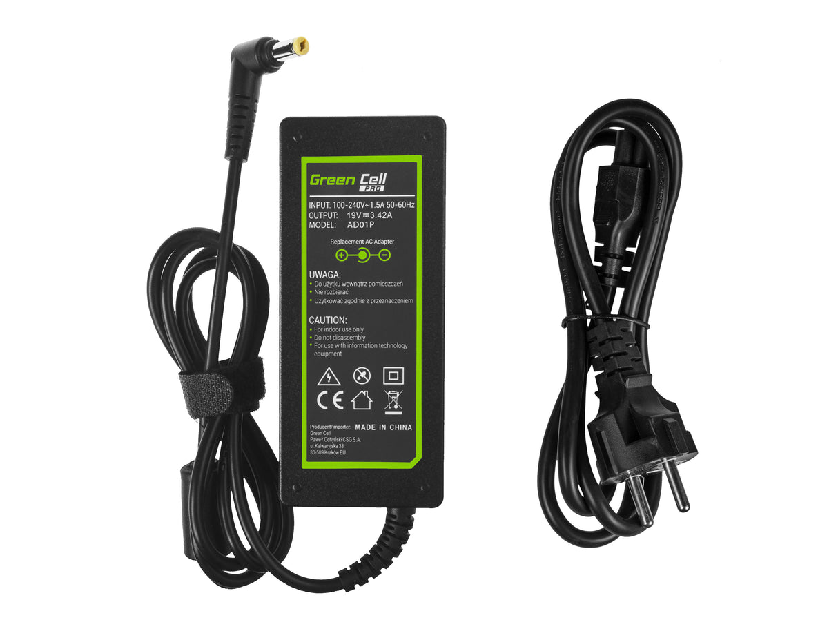 Green Cell PRO polnilec / AC Adapter 19V 3.42A 65W za Acer Aspire 5741G 5742 5742G E1-521 E1-531 E1-531G E1-570 E1-571 E1-571G