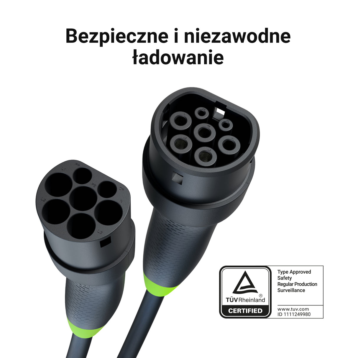 Green Cell SnapTip 2 EV polnilni kabel 22 kW 7 m za Tesla Model 3 S X Y, VW ID.3, ID.4, Kia EV6, Hyundai IONIQ 5, zad Mach-E