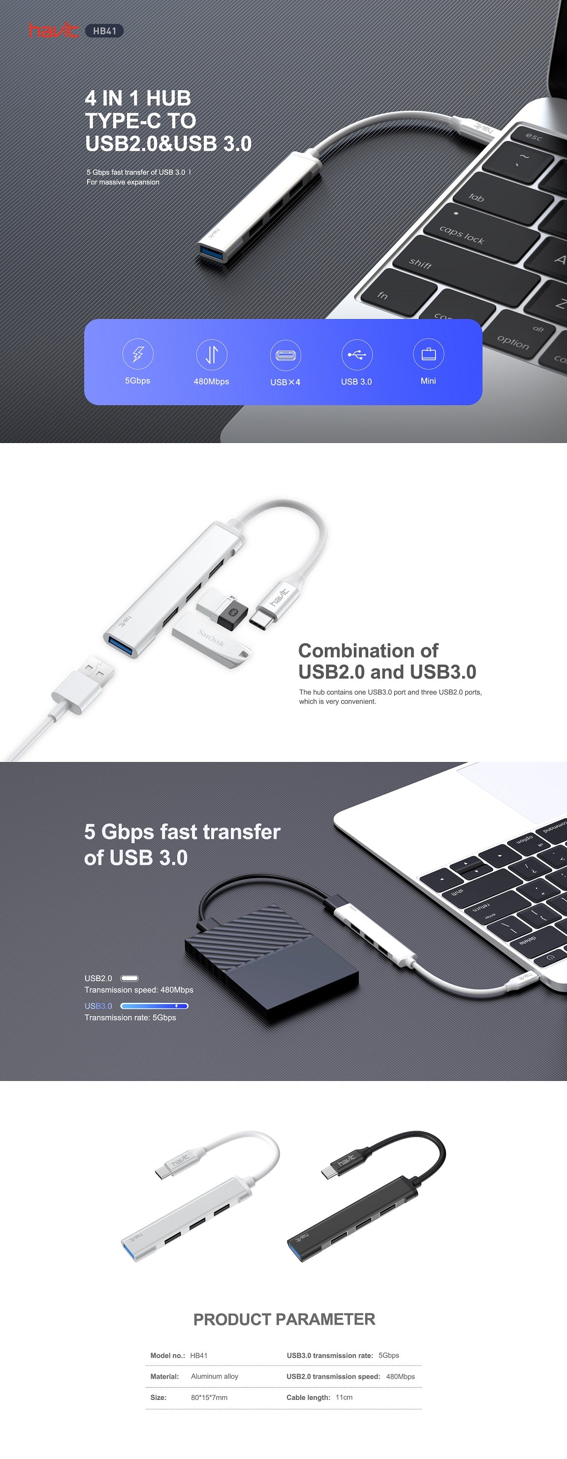 HAVIT USB C 4 Port Hub HB41