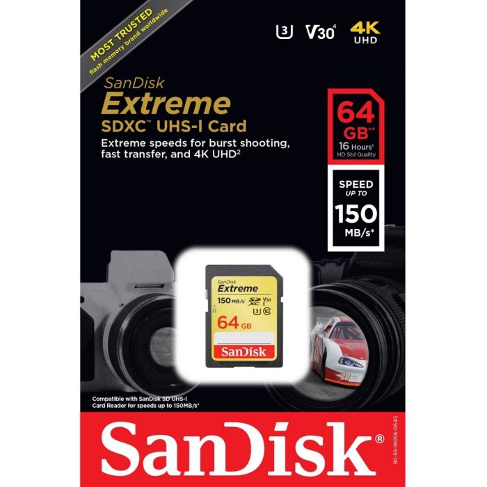 SanDisk Extreme PLUS 64GB SDXC spominska kartica 170MB/s in 80MB/s branje/pisanje, UHS-I, Class 10,