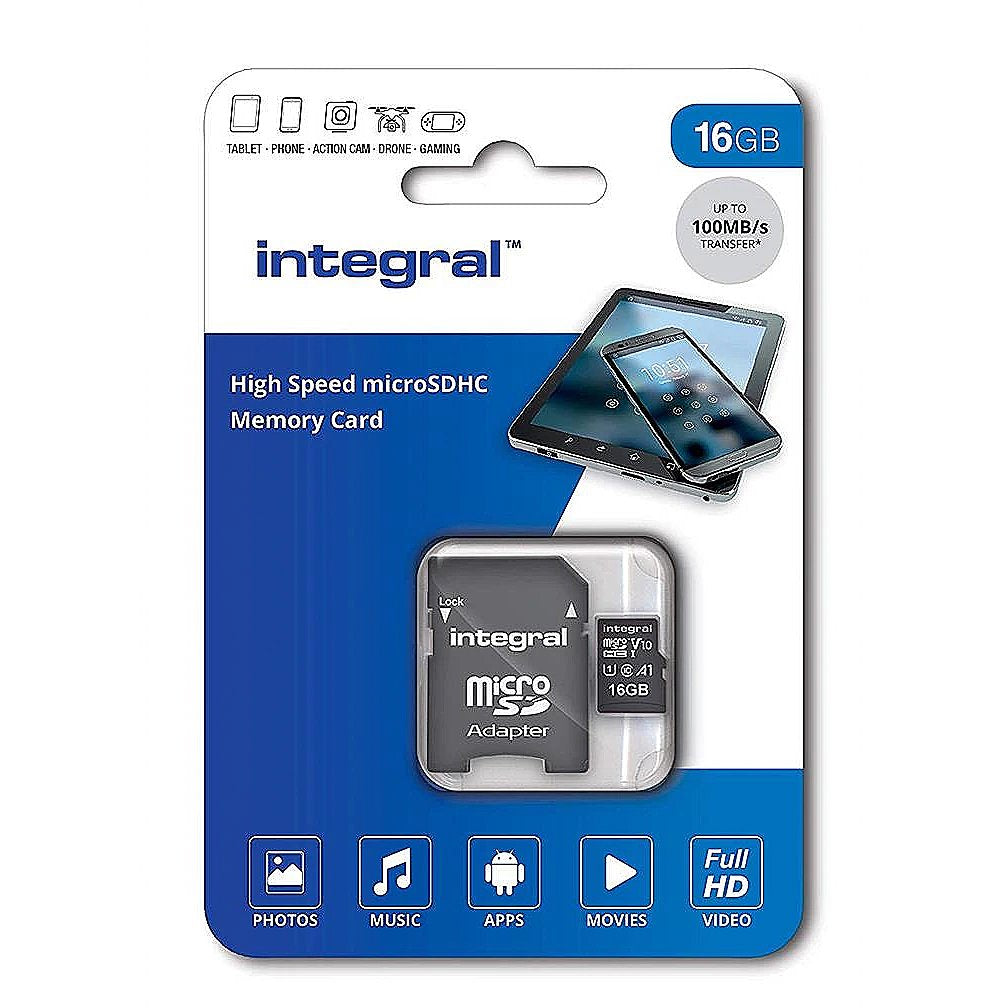 Integral 16GB High Speed microSDHC/XC V10 UHS-I U1