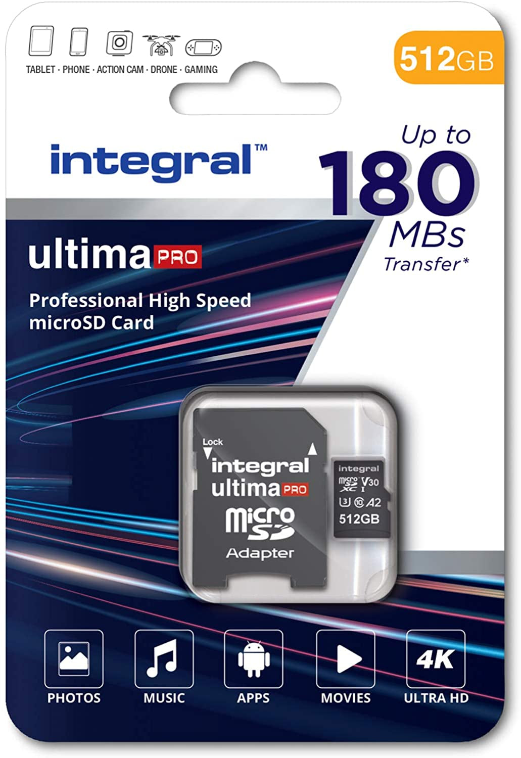 Integral 512GB Professional High Speed 180MB/s microSDXC V30 UHS-I U3