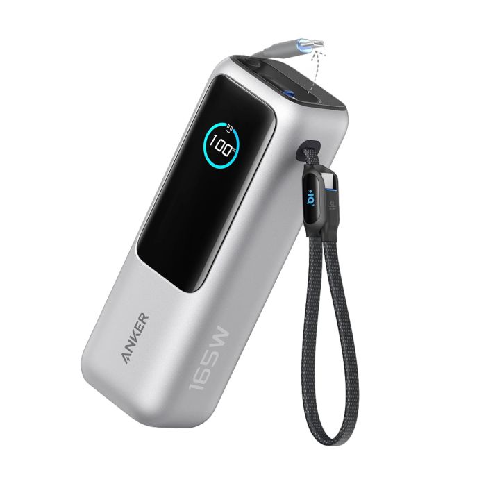 Anker Powerbank 25000 mAh z vgrajenim kablom USB-C, 165W, srebrn