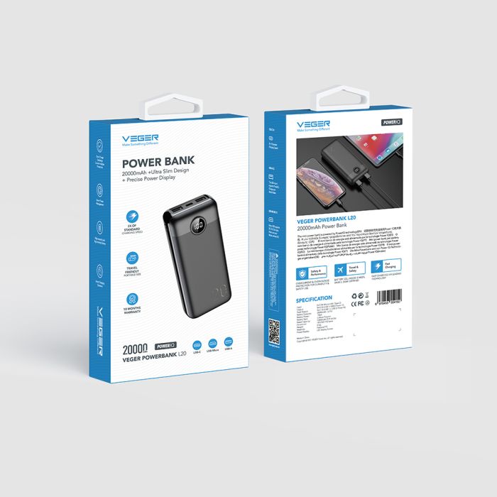 VEGER prenosna baterija L20s 20000 mAh, bela