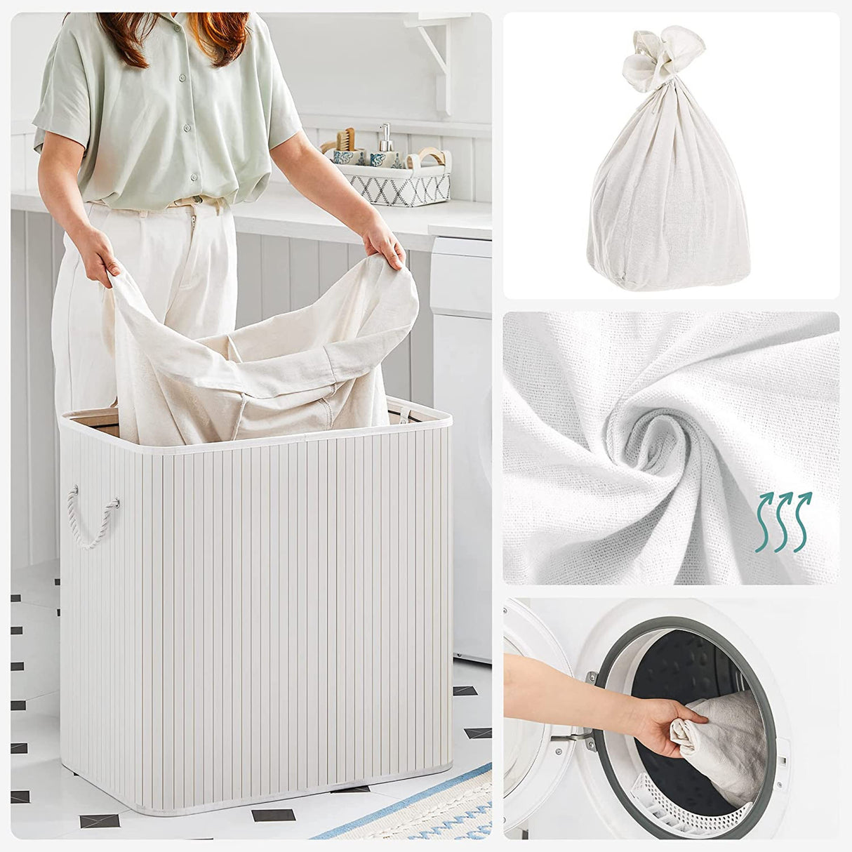 SONGMICS Košara za perilo White 3 x 50L bela, LCB091W01