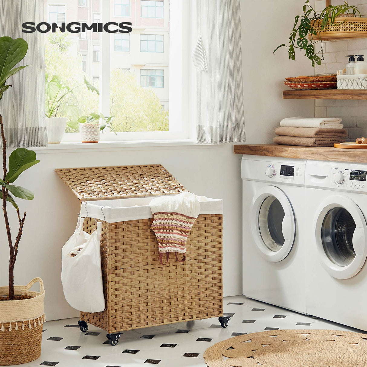 SONGMICS Košara za perilo Bamboo 66 x 33 x 60 cm NARAVNA, LCB363N01