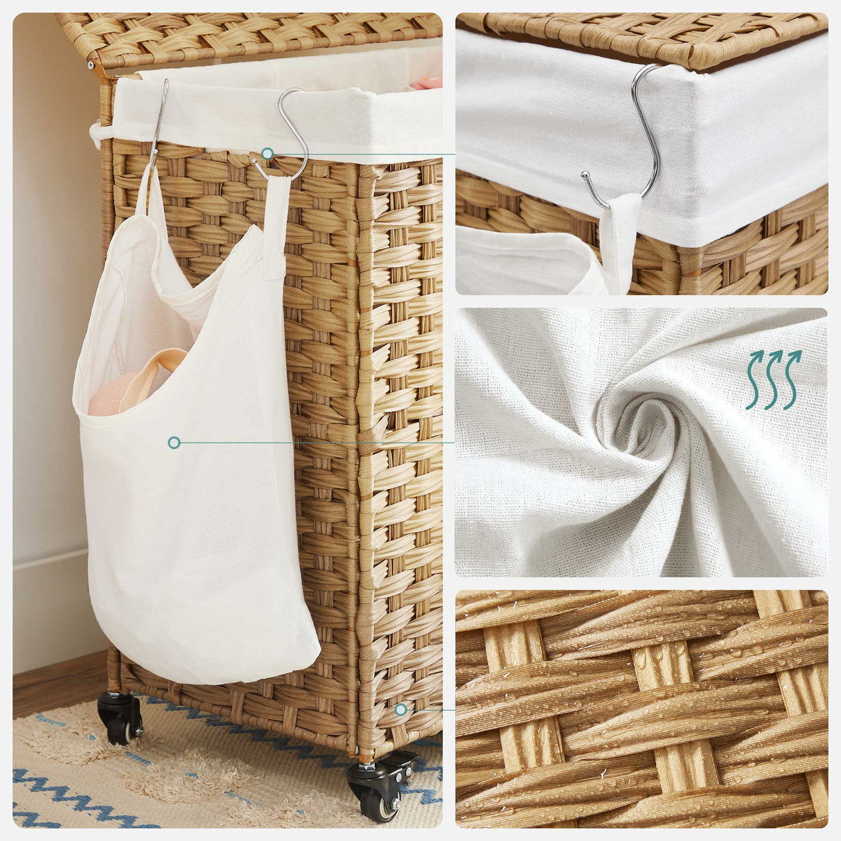 SONGMICS Košara za perilo Bamboo 66 x 33 x 60 cm NARAVNA, LCB363N01